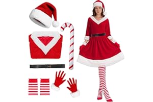 HarnyLoom Disfraz de Navidad Mujer Vestido de Papá Noel Mama Navidad Santa Claus Rojo Gorro Cinturón Calcetines Guantes Fiesta Regalo Cosplay