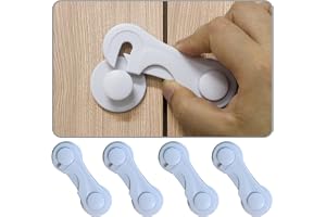 KongNai Cabinet Door Locks for Baby Proof and Child Safety, 4 Pack Cabinet Locks with Adhesive for Drawer Cupboards Fridge Closet and Pantry, Childproof Door Latch for Protecting Kids (White-4PCS)