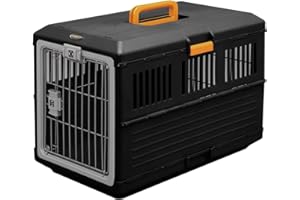 Iris Ohyama, Dog crate/Cage, Transport Box for Dogs, Cats, 2 Doors, Clips, and Safety Latch, Plastic (PP) BPA Free, L68.6 x W40.3 x H47.8 cm, Train, Car and Airplane , FC-670, Black