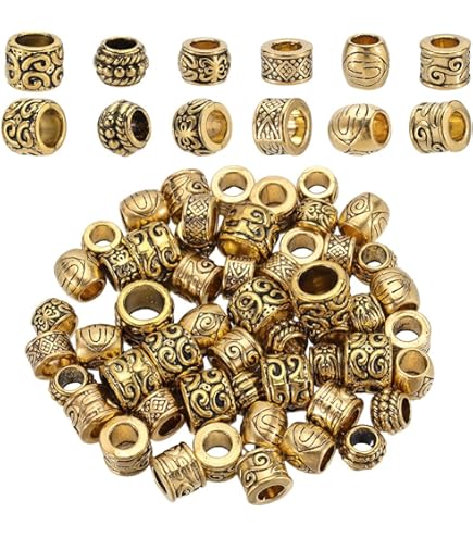 100 Perline Distanziali Tibetane In Lega Oro Antico Con Foro Grande 4.1mm Per Gioielli Fai Da Te - 3