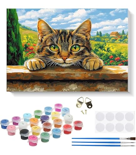 RICUVED Kit Pittura Con I Numeri 30x40cm | Paesaggio Casa Spiaggia | Cornice In Legno E Pennelli Inclusi | Per Adulti E Bambini