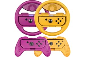COODIO Kierownica i Grip do Nintendo Switch, Kierownicy kompatybilny z Mario Kart / Nintendo Switch OLED, Neon Purple / Neon Orange (Deluxe 4 Paczki)