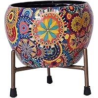 Leafy Tales Designer Indoor Plant Pot with Stand - Mandala Art Design, Rust Free Metal Plant Pot for Living Room…