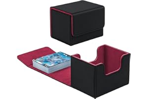 Tolesum Caja de Cartas para MTG, Card Deck Box para 100+ Cartas, Magnetic Flip Box con Cuero de PU para Cartas de Magic Commander TCG (Horizontal-Negro y Rojo)