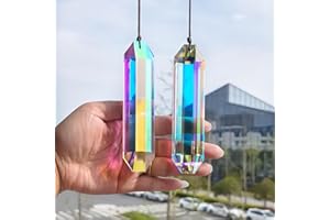 ‎HDCRYSTALGIFTS HDCRYSTALGIFTS 2 Stück 12,7 cm Kristallprismen für Innenfenster mit bunten sechseckigen Kristallen AB Sonnenfänger Regenbogen für Weihnachten Terrasse