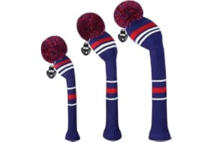 Scott Edward Knitted Golf Club Head Covers for Woods 3Pcs Set Golf Driver (460CC) Fairways and Hybrid/UT with Rotating Number Tags