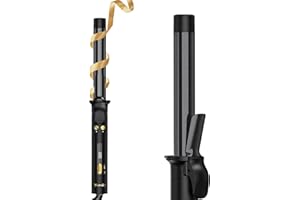 TERVIIIX Fer à boucler révolutionnaire auto rotatif 25mm pour cheveux, baril en céramique infusé d'huile d'argan et de kératine avec pince, 9 réglages de chaleur, pochette isolante de voyage, noir dor