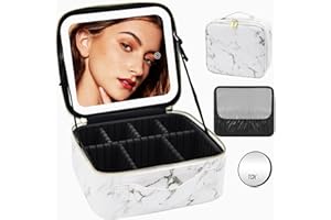 SUUPVAOR Reise-Makeup-Tasche Kosmetiktasche Make up Organizer Tasche mit großen beleuchteten Spiegel 3 Farbe Modi einstellbare Helligkeit, wasserdicht PU Leder Makeup Reisekoffer Makeup Zug Tasche