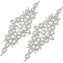 NBEADS Strass Aufnäher 2 Stück - Silber Blumen Design 7,5x20,5cm Für Brautkleider