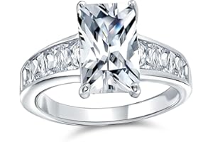 BLING JEWELRY Art Deco Style Big 7Ct AAA CZ Dichiarazione Solitario Smeraldo Taglio Anello Di Fidanzamento Per Le Donne Pietra Laterale Baguette Banda Sottile .925 Sterling Silver Impostazione Decorativa