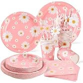 SUNBEAUTY White Daisy Flower Party Tableware Set Daisy Flower Party Decorations Including Paper Plates Paper Cups Napkins Str