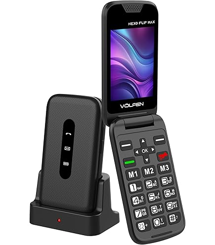 WUUM Klap Klap mobiele telefoon met dubbel display, grote toetsen en cijfers, 2 direct geheugen en SOS-knop, bluetooth, grote 800 mAh-batterij, USB-C, zwart