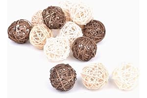 KEEYIRA 15 Pcs Wicker Rattan Balls Decorative Orbs Natural Spheres Vase Fillers Vintage Rustic Hanging Balls Christmas Rattan Wicker Balls for DIY Craft Wedding Valentines Day Table Decoration (Ball)