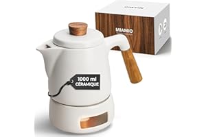MIAMIO - Ensemble Théière avec Réchauffage / 1L / 1000 ml Bouilloire avec Infuseur pour l'infusion des feuilles de thé en vrac - Cadeau pour les femmes/amateurs de thé (Blanc)