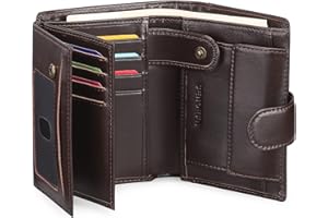 SENDEFN Cartera Hombre de Cuero, Billetera con Bloqueador RFID, Cartera Vertical para Hombre con 19 Ranuras para Tarjetas, 3 Ranuras para Billetes, 1Bolsillo para Monedas con Botón
