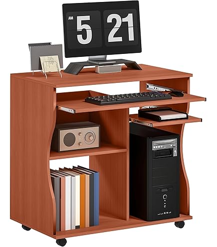 Postazione Lavoro Mobile Con Ruote - Scrivania Pratica In Stile Quercia, Perfetta Per Casa E Ufficio - Foto 7