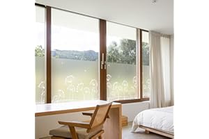 dktie Window Film Privacy Vinyl Frosted Window Film No-Glue Stained Glass Window Film Removable White Dandelion Patterned Static Cling Films for Room Decor, Bathroom, Bedroom 44.5X200CM, (03-2)