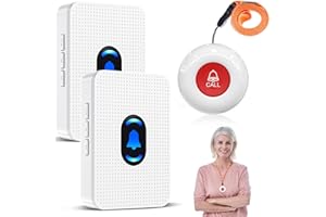 DAYTEE DAYTECH Bouton d’Appel Téléavertisseur sans Fil Système d’Alarme d’Urgence pour Maison Alerte Personne Âgée Malade Handicapé 1 Émetteurs 2 Récepteurs