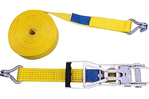 Petex 43193019 2-częściowy pas mocujący z grzechotką, 10 m, 50 mm, 2500/5000 daN, podwójny hak z zapadką 35 cm, żółty