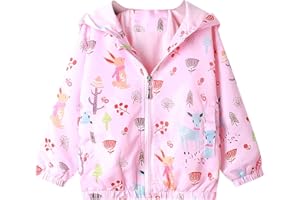 Bluesaly Jacket Girls Hooded Outwear Kids Windbreaker Windproof Toddler Long Sleeve Coat Sunscreen Anti-Fog Raincoat Clothes Baby Girl Outfits Zip Up Lightweight Soft Thin Age 1-7 Years