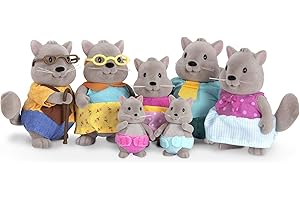 Li'l Woodzeez WZ6712Z - Grande Famille d'écureuils Bustleberry avec Grands-Parents - 7 Figurines Miniatures et Accessoires pour Enfants à partir de 3 Ans