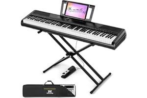 MUSTAR 88 Key Piano Keyboard for Beginners, Digital Piano 88 Semi Weighted Key with Stand, Full Size Electric Piano Keyboard 88 Keys, 2x25W Stereo Speakers, Case, Sustain Pedal (Black)