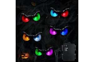 Halloween dekorationer lampor utomhus RGB glödande ögon batteri ljusslinga | 2,10 m 5-pack halloween läskiga ögonlampor inomhus med timer, 10 LED vattentäta spökögon ljus för fönster trädgård fest dekor
