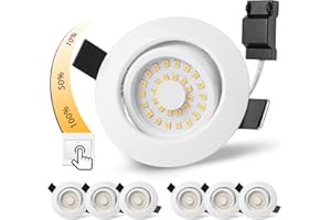 BOYIR Spot LED Encastrable Blanc Dimmable Extra Plat 5W Spot LED 220V Blanc Chaud 3000K Éclairage Encastré 68mm, IP44 Luminaires Encastrés, Orientable Spot de Plafond de Salle de Bain, Chambre, Lot de 6