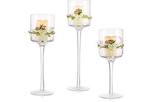 Romadedi Portavelas de Cristal para Velas, Alto Candelabro Porta Velas de te Pequeñas Elegante Mesa de Boda, Navidad Decoración Casa, Juegos de 3, 20/23/26cm
