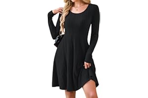 AUSELILY Long Sleeve Winter Dresses Women UK Knitted Crew Neck Jumper Dress with Pockets