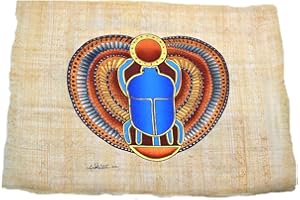 HORUS ARTESANÍA DE EGIPTO Originale Luck papiro scarabeo egizio, che misura 22 x 33 cm. Si è fatta e dipinta a mano.