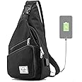 Sling Bag for Men Crossbody Shoulder Chest Bags Nylon for Travel Gym Sport Hiking with USB Charger Port
