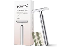Zomchi Classic Double Edge Safety Razor 2.0, nowa, matowa maszynka z szlachetnego metalu w kolorze srebra z 10 wymiennymi ostrzami, odpowiednia dla mężczyzn i kobiet, do golenia ręcznego