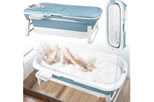 ACXIN Bañera plegable para adultos, bañera móvil con cubierta, cesta de jabón extraíble, ruedas de masaje, práctica y portátil, ideal para baños pequeños (148 x 62 x 53 cm)