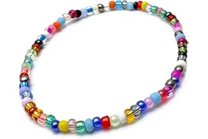 VILDA JEWELLERY Small Size Multi-Colour Glass Seed Bead Anklet on Elastic, Colourful Handmade Design : Size S/M 9 inches, Beach Boho Summer Colours, Everyday Jewellery for Women