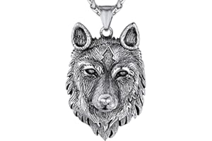 Richsteel Collier Vikings Pendentif Mjolnir Thor/Dent de Loup/Loup Fenrir/Yin Yang Loups/Tête de Loup Or/Noir/Acier,Bijoux Protection Porte Bonheur Amulette avec Chaîne 55+5cm pour Hommes,Femmes