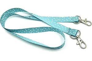 Tarja 73. Lanyard unisex con estampado de TOPITOS blancos y fondo turquesa. Con dos mosquetones para colgar gafas, móvil del cuello. Regalo divertido y original. Cinta de tela fuerte.