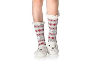 WYTartist Women Slipper Socks Super Soft and Warm Fleece Lined Socks Stripe Cute Animals Winter Socks for Women and Girls