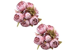Tifuly 2 mazzi di peonie artificiali, bouquet di fiori vintage di peonie di seta realistiche per la decorazione domestica del partito dell'ufficio di nozze, composizioni floreali(Cammeo Marrone)