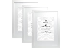 YIPINYIN A3 White Photo Frames With Mount for A4 Set Of 3, A4 Garllery Picture Frames,A4stylish picture frames, A3 Poster Frame with a delicate Wooden grain texture For Wallmounted
