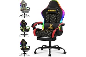 bigzzia Sedia Gaming con LED RGB, Sedia da Gaming Ergonomica con Supporto Lombare e Poggiapiedi, Sedie da Gioco Regolabile e Girevole con Una Capacità di Carico di 150 kg (Rosso)