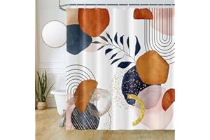 Uiiooazy Tenda Doccia Astratta, Tenda da Doccia Blu Terracotta Boho Geometrico Tenda per Doccia Antimuffa Impermeabile Tessuto in Poliestere Lavable Tenda per Vasca da Bagno con 12 Ganci 240Lx180Acm