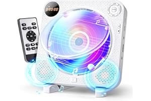 DESOBRY Portable CD Player with Bluetooth, Wall Mounted CD Player with Speakers, Front LED Screen, Remote Control, Supports FM/USB/AUX