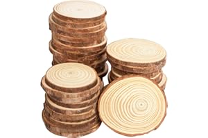 ‎CUWELT CUWELT 50 Stück Holzscheiben, 6-7cm Holz Log Scheiben, Baumscheiben Rund zum Basteln, Unvollendete Holzkreise ohne Loch, Natur Holz-Scheiben für DIY Weihnachten Dekoration Handwerk