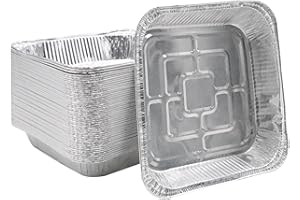 inheming 50 Pièces Bols BBQ en aluminium,20cm*20cm*4cm barquettes en aluminium pour barbecue, 1L Plateaux de Cuisson en Aluminium, Plats à Rôtir Jetables Va au Congélateur Poêles à Frire
