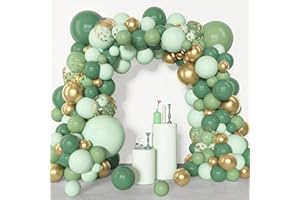 BALLOON GARLAND Kit Arche Ballon Vert Et Or - 110pcs Guirlande Ballons Anniversaire Vert Or avec Ballons Vert Or et Ballons Confettis Dorés pour Decoration Anniversaire, Baby Shower, Mariage, Révélation du Genre