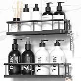 YASONIC Shower Caddy Set, 100% Rustproof Bathroom Shelves (2 Piece Black) | Large Capacity Shower Shelf, Bathroom Shelf No Dr