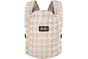 ROOKIE Babytrage Premium - Design Bauchtrage bequem und ergonomisch - Für Neugeborene ab Geburt bis 15kg - Baby Trage aus Bio Baumwolle (Houndstooth Beige)