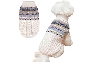 Fnaobai Sweter dla psa z dzianiny, z golfem, dla kota, na zimę, ciepły, wełniany, dzianinowy, sweter, pullover, kurtka dla zwierząt domowych, vintage, grube, ciepłe ubrania zimowe dla małych psów