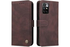 SEAHAI Cuero Funda para Xiaomi Redmi 10 / Redmi 10 2022 Billetera Estuche, Carcasa con Tarjetero/Cierre Magnético/Suporte, Ultradelgado Cartera Flip Cover Case - Marrón